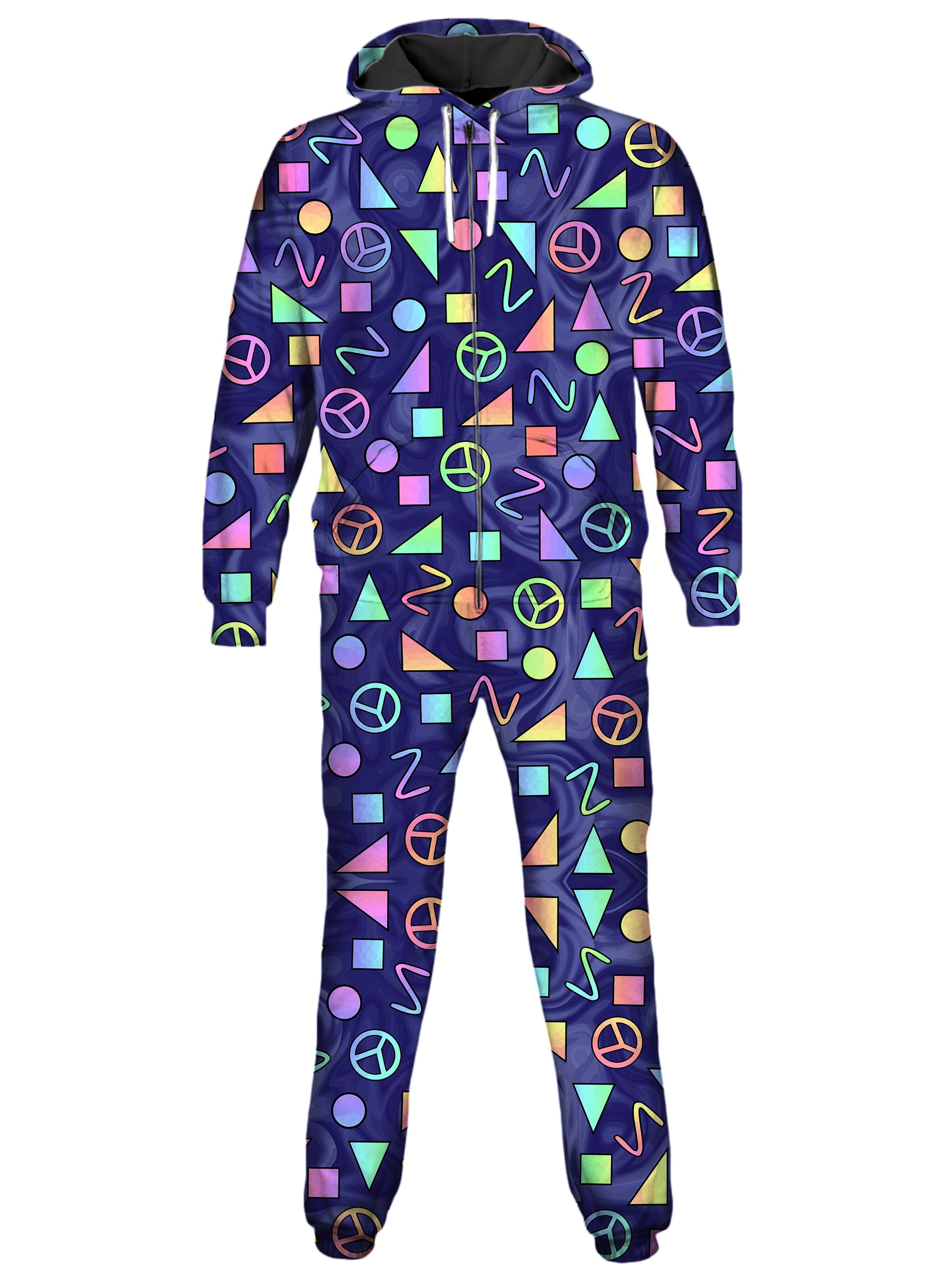 Retro Shapes Peace Symbols Blue Onesie