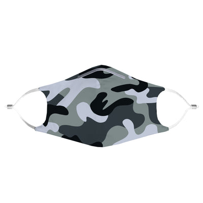 Grey Camo Face Mask With (4) PM 2.5 Carbon Inserts